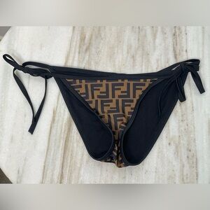 FENDI bikini bottom ONLY string branding sz small brown with black design